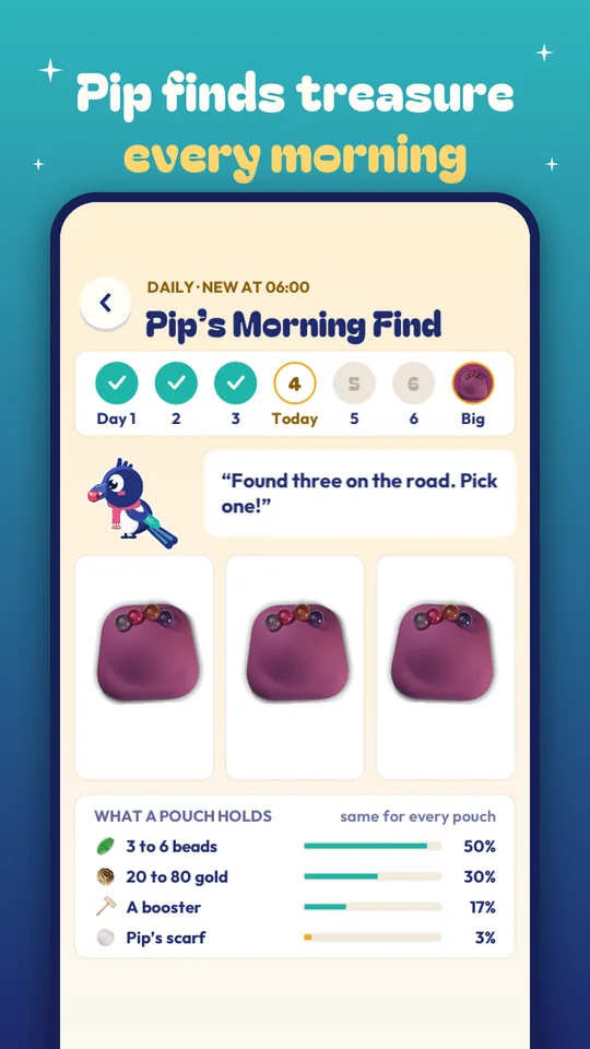Pip finds treasure every morning